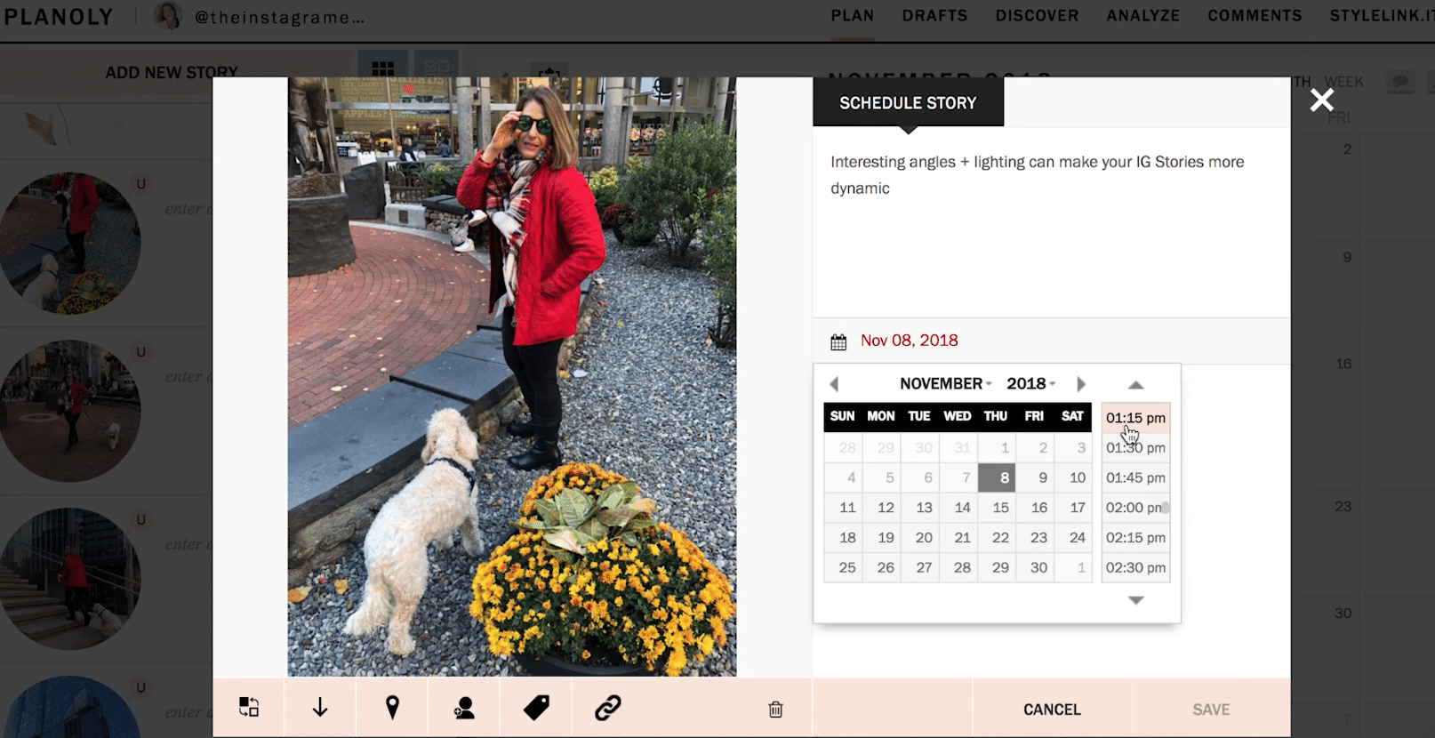 Adding picture to Planoly scheduling tool on Instagram by Sue B. Zimmerman the Instagram Expert