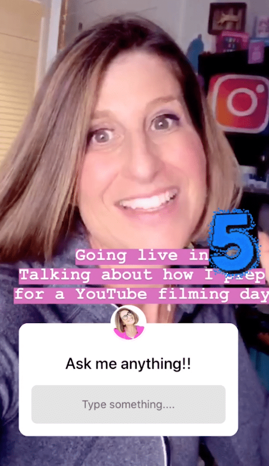 Sue B Zimmerman uses Instagram question sticker to promote Instagram Live video