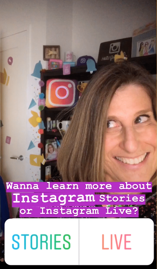 Sue B Zimmerman shares an Instagram stories clip to promote her upcoming live stream.