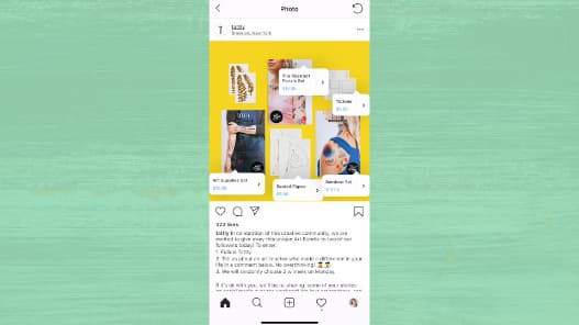 An Instagram post has several shoppable stickers so people can easily tap and buy. 