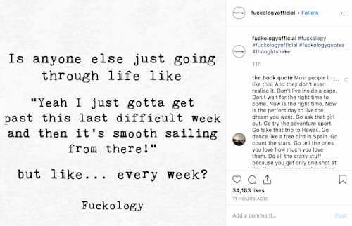 Fuckology shares a text graphic in a bold font on a white background. 