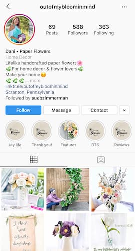Dani’s Instagram feed features colorful paper flowers and pops of color.