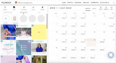 Planoly’s desktop interface features a planned out Instagram feed and scheduled posts. 