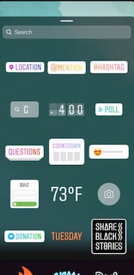 The Instagram Stickers options menu