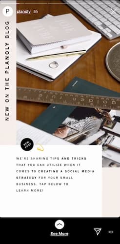 Planoly’s beige-toned Instagram Story that says “new on the planoly blog.”