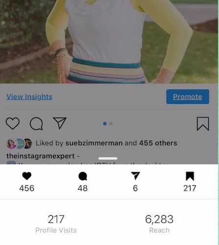 Sue B Zimmerman’s Instagram saved posts analytics. 