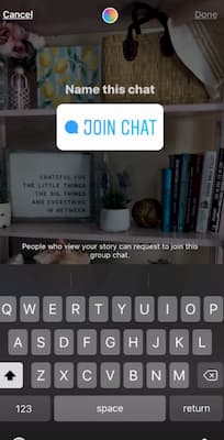 An Instagram Story with the chat sticker in the middle. 