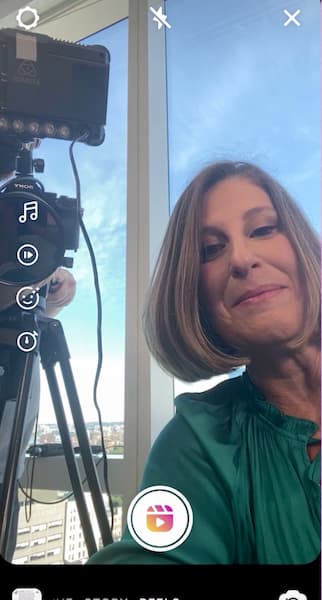 Sue B Zimmerman takes a selfie video as she opens the IG reel tab.