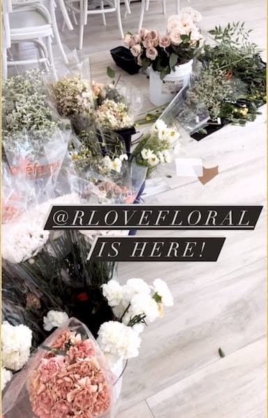 Nest at Truth Farm's Instagram Story shows bouquets of flowers with text overlaying it that says @rlovefloral is here. 