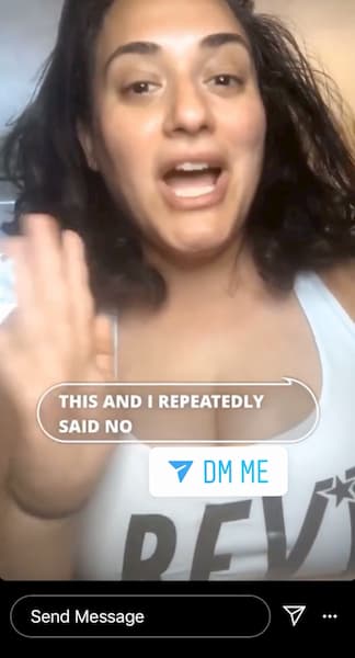 Julie Hershk shares an Instagram Story DM sticker encouraging people to reach out for a one-on-one conversation.