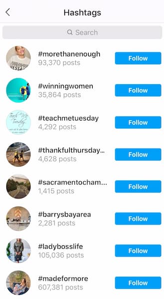Riva Robinson's list of Instagram™ hashtags that she follows.